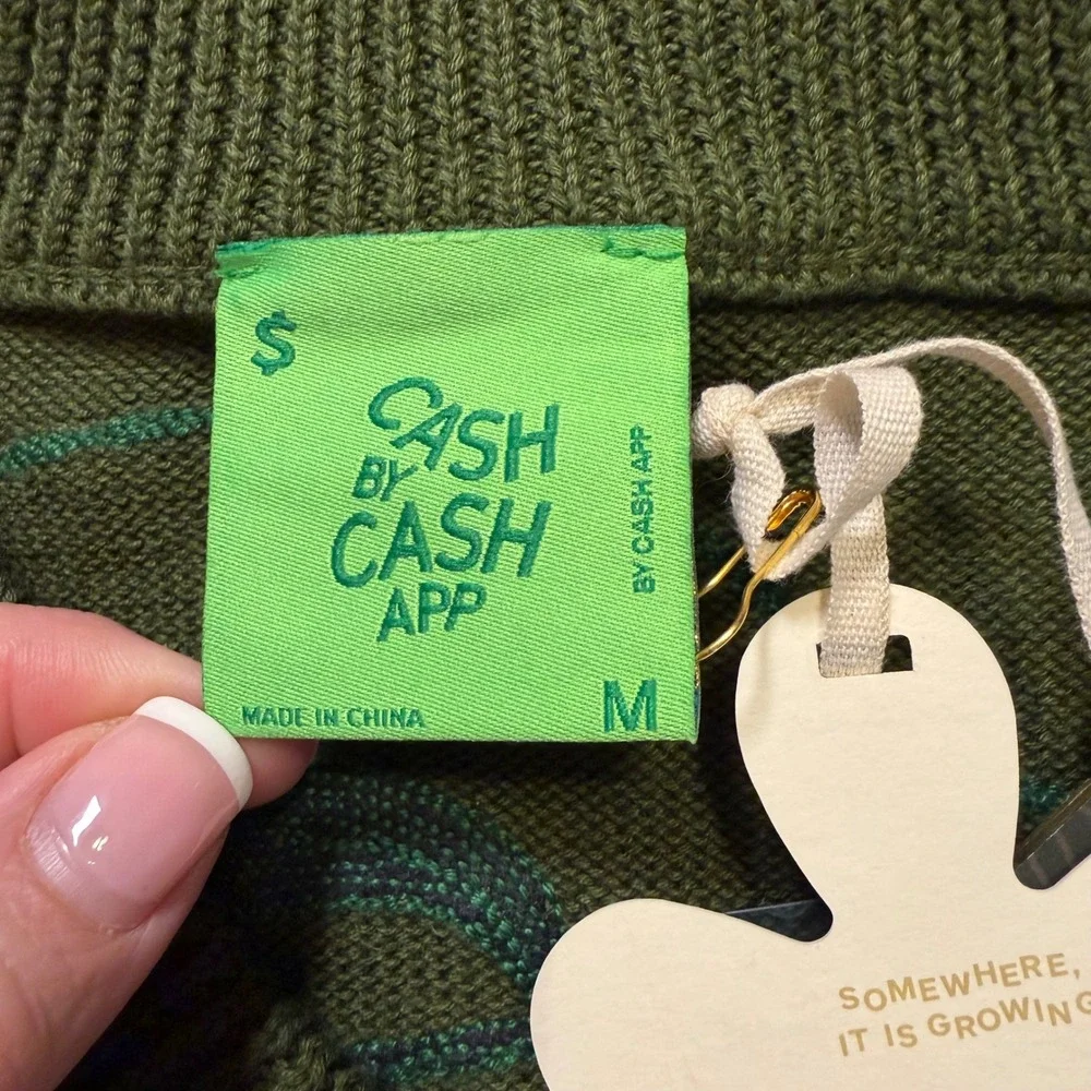 Cash by Cash App Bitcoin Flower Knit Sweater Vest Green Future Nature Mens M NWT